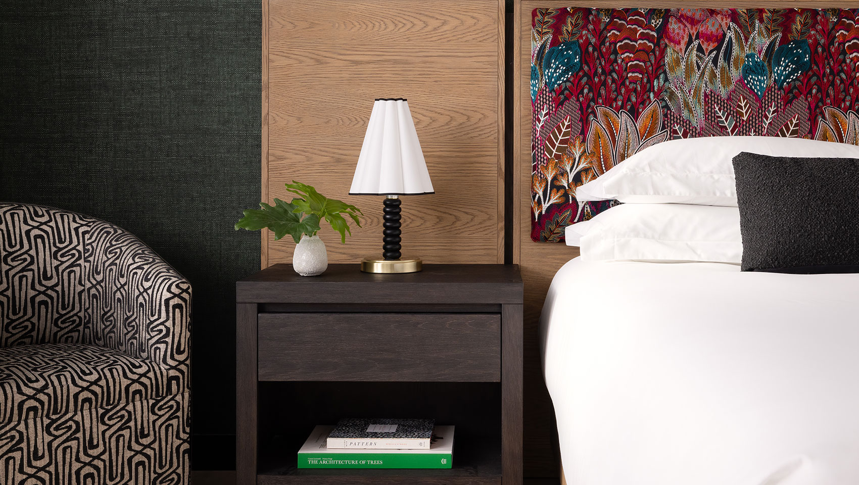 king bed, nightstand and chair